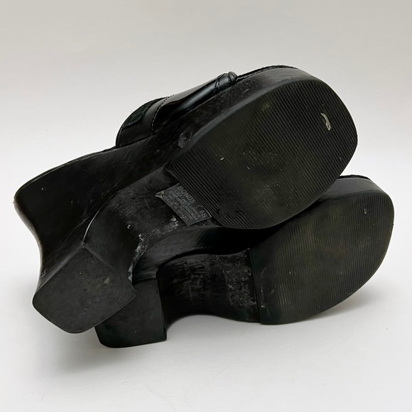 Vintage 90s Y2K Steve Madden Black Patchwork Leather Wood Platform Sandals - Picture 9 of 11